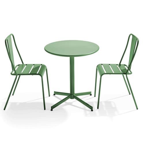 Palavas - Ensemble Table Ronde Et 2 Chaises De Jardin En Métal Vert Cactus