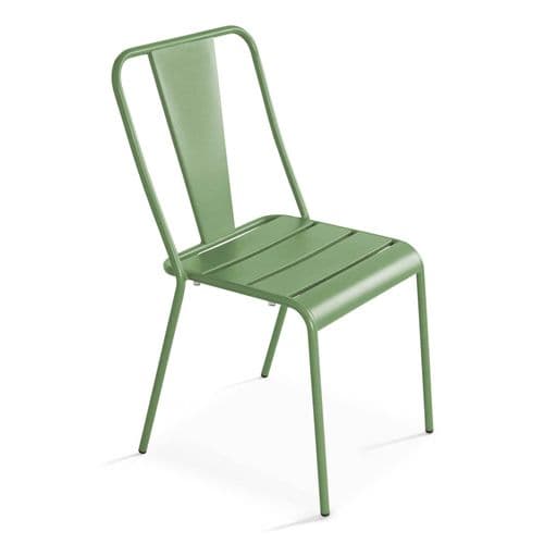 Palavas - Ensemble Table Ronde Et 2 Chaises De Jardin En Métal Vert Cactus