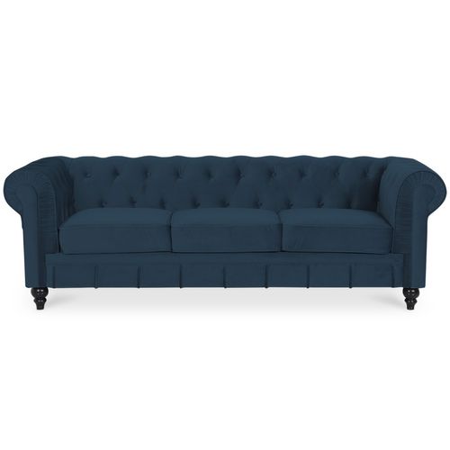 Canape Chesterfield Velours 3 Places Altesse Bleu Foncé