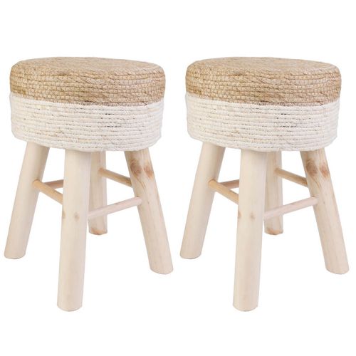 Lot De 2 Tabourets Tressés Naturel Et Beige - Estany