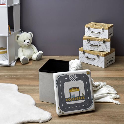 Pouf-coffre Pliable Velours Gris Clair Motif Circuit - Child