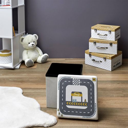 Pouf-coffre Pliable Velours Gris Clair Motif Circuit - Child