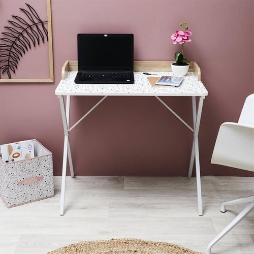 Bureau Blanc Motifs Eclats Rebord Effet Bois - Pinto