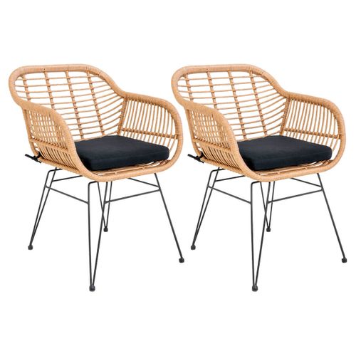 Lot De 2 Fauteuils Rotin Synthétique Naturel Et Pieds Acier - Pila