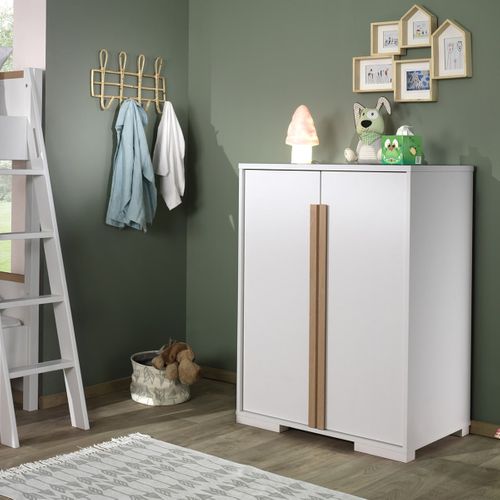 Armoire Basse 2 Portes Blanc Et Bois - Nash White