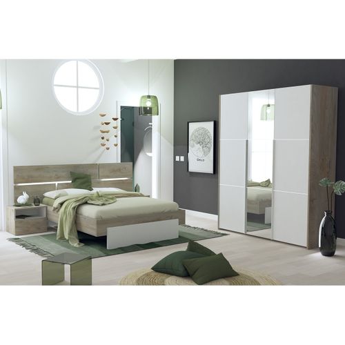 Armoire 3 Portes Effet Bois Clair Avec Miroir - Nino Light