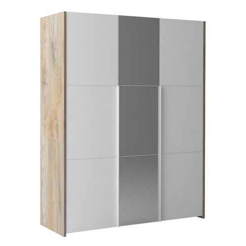 Armoire 3 Portes Effet Bois Clair Avec Miroir - Nino Light