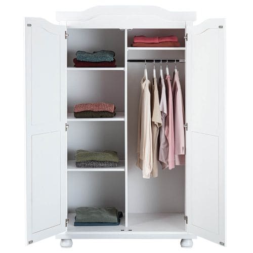 Armoire 2 Portes + Penderie Bois Massif Vernis Blanc - Sydney