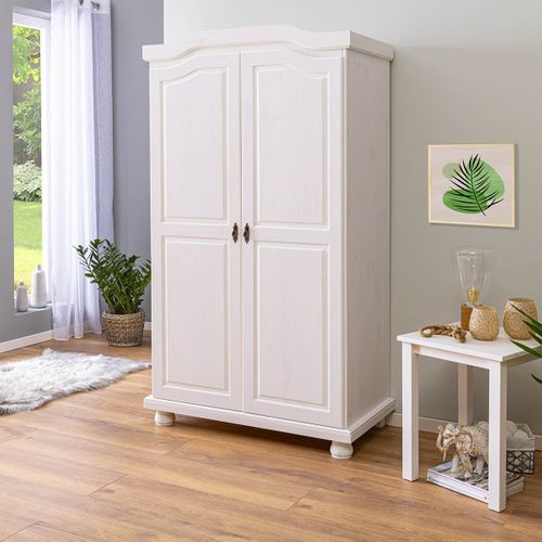 Armoire 2 Portes + Penderie Bois Massif Vernis Blanc - Sydney