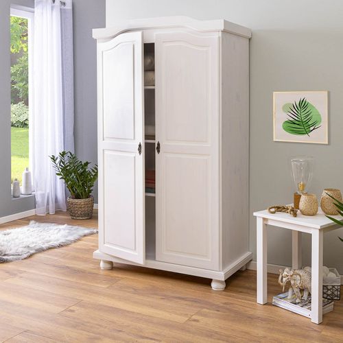 Armoire 2 Portes + Penderie Bois Massif Vernis Blanc - Sydney