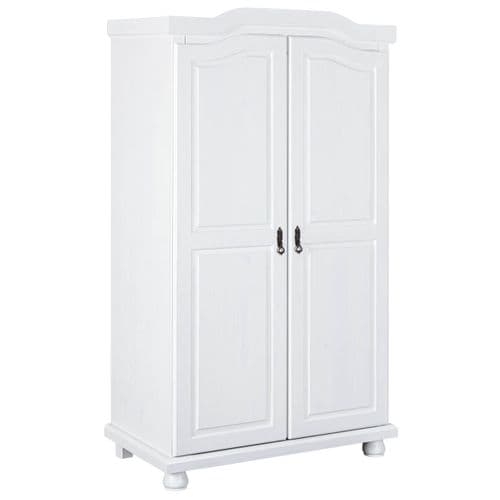 Armoire 2 Portes + Penderie Bois Massif Vernis Blanc - Sydney