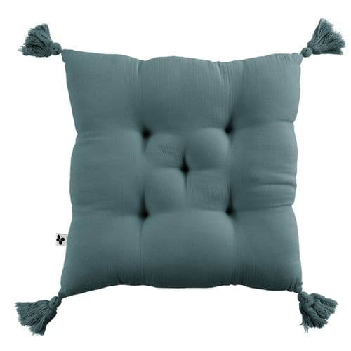 Coussin Capitonné 40x40cm Avec Pompons Gaze De Coton Canard - Ourea