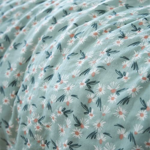 Housse De Couette 260x240cm Gaze De Coton Coloris Bleu Motifs Fleurs - Allison