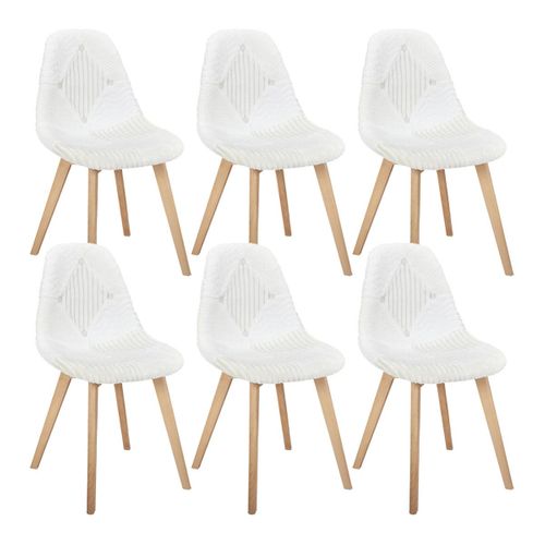 Lot De 6 Chaises Imitation Laine Motif Patchwork Blanc - Rohan