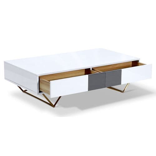 Table Basse Laqué/acier Jazz - Blanc/gris/gold - Blanc