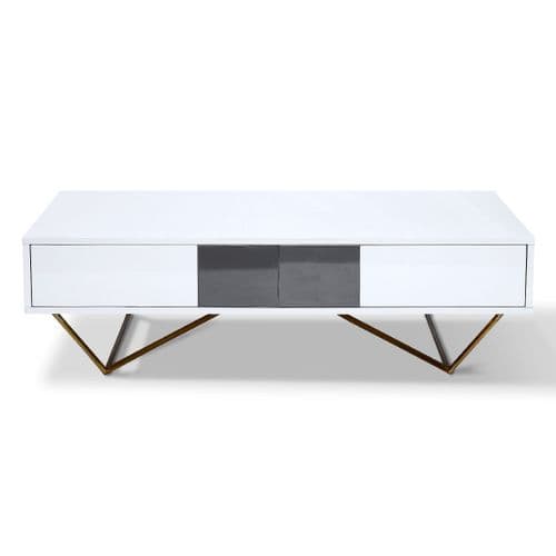 Table Basse Laqué/acier Jazz - Blanc/gris/gold - Blanc