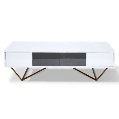 Table Basse Laqué/acier Jazz - Blanc/gris/gold - Blanc