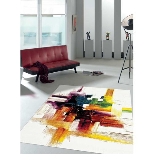 Tapis Salle à Manger 240x340 Tissé Crème Rectangle Motif Abstrait Jolia 3