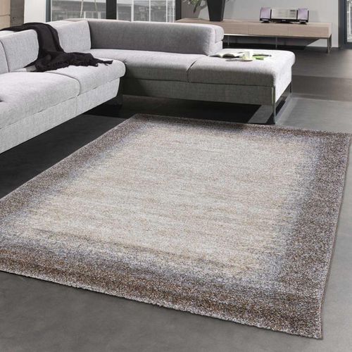 Tapis Salon 100x100 Tissé Marron Carré Motif Faux Uni Elegant 03