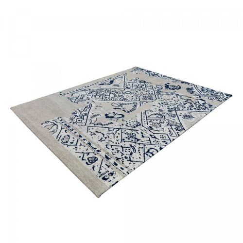 Tapis Kilim 155x230 Rectangle Fait à La Main En Coton Gris Et Bleu