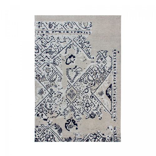 Tapis Kilim 155x230 Rectangle Fait à La Main En Coton Gris Et Bleu