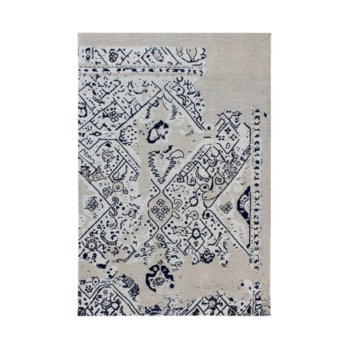 Tapis Kilim 155x230 Rectangle Fait à La Main En Coton Gris Et Bleu