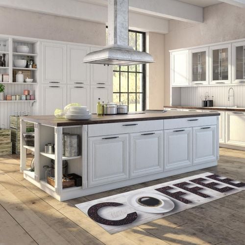 Tapis Cuisine 50x150 En Pvc Gris Et Marron Motif Fresque Kitchta