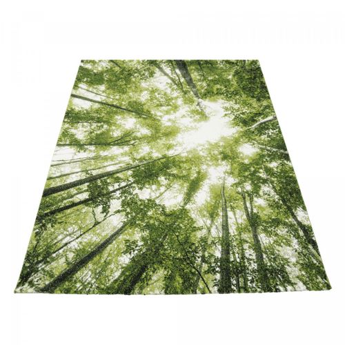 Tapis Entrée 80x150 Tissé Vert Et Blanc Rectangle Motif Floral Greentree