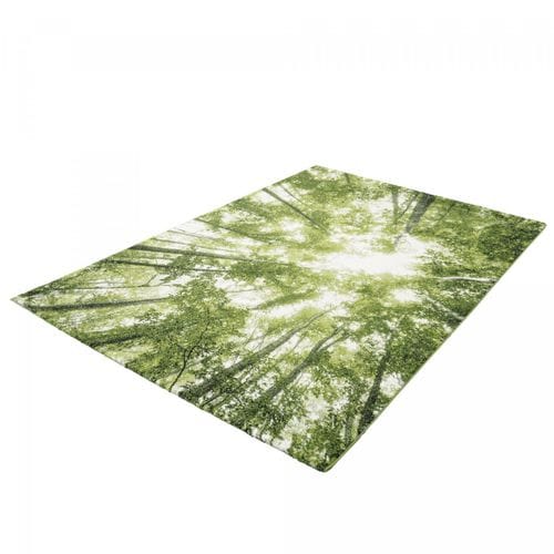 Tapis Entrée 80x150 Tissé Vert Et Blanc Rectangle Motif Floral Greentree