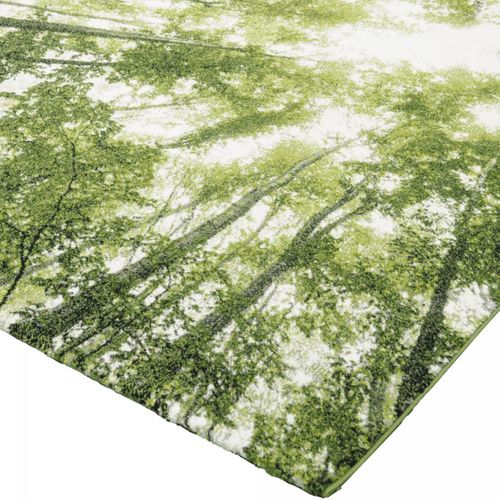 Tapis Entrée 80x150 Tissé Vert Et Blanc Rectangle Motif Floral Greentree