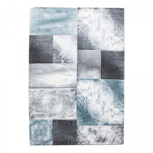 Tapis Grand Salon 200x290 Tissé Bleu Et Gris Clair Motif Géométrique