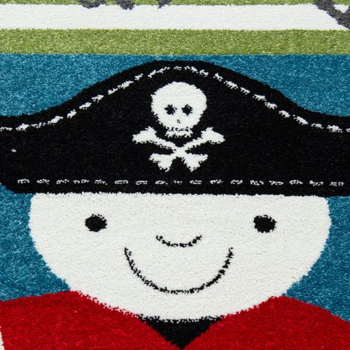 Tapis Enfant 120x170 Rectangle Tissé Bleu Et Vert Kid Pirate