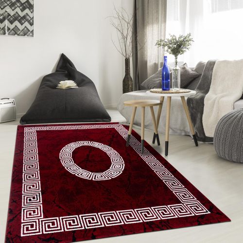 Tapis Cuisine 120x170 Tissé Rouge Et Blanc Rectangle Motif Baroque Sapuri