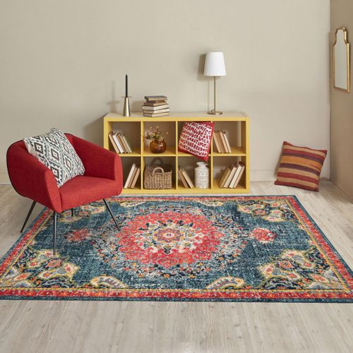 Tapis Orient 200x290 Rectangle Turquoise Et Rouge Tissé Motif Traditionnel Olca