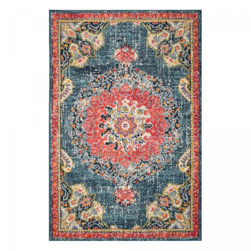 Tapis Orient 200x290 Rectangle Turquoise Et Rouge Tissé Motif Traditionnel Olca