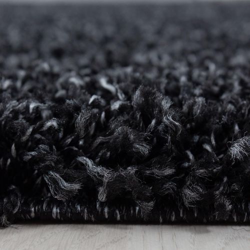 Tapis Poils Longs Shaggy 80x250 Rectangle Tissé Noir Motif Uni Uni L