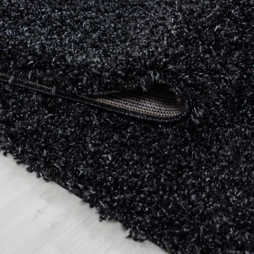 Tapis Poils Longs Shaggy 80x250 Rectangle Tissé Noir Motif Uni Uni L