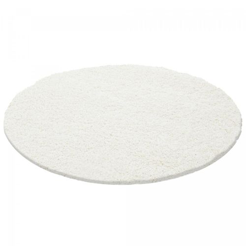 Tapis Poils Longs Shaggy Ø160cm Rond Tissé Crème Motif Uni Uni L