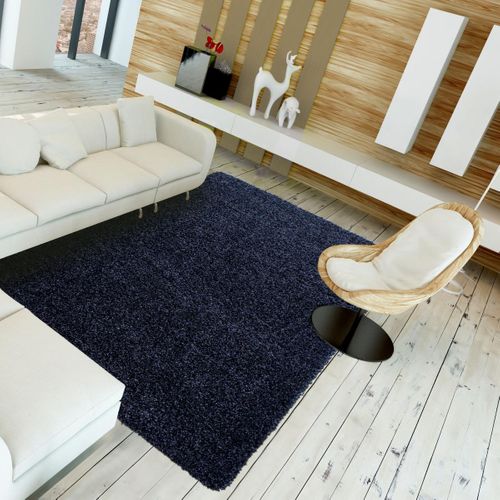 Tapis Poils Longs Shaggy 120x170 Rectangle Tissé Bleu Marine Motif Uni Uni L