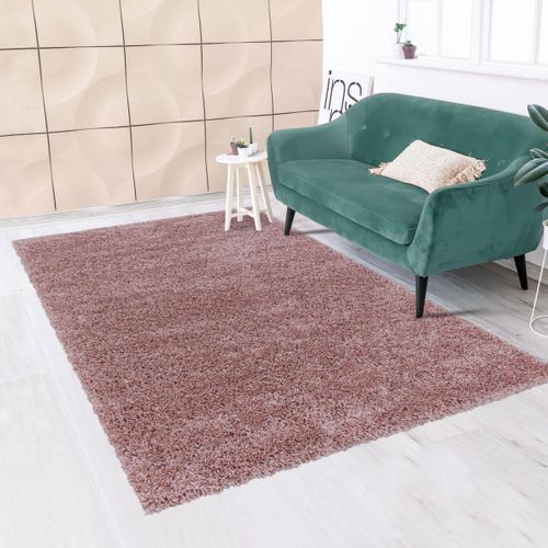 Tapis Poils Longs Shaggy 100x200 Rectangle Tissé Rose Motif Uni Uni I