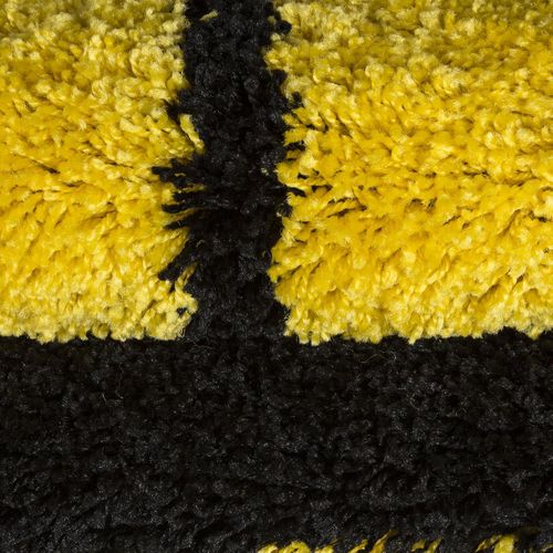 Tapis Enfant Ø100cm Rond Tissé Jaune Et Noir Shaggy Foot