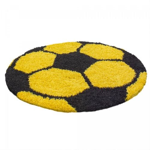 Tapis Enfant Ø100cm Rond Tissé Jaune Et Noir Shaggy Foot