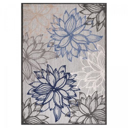 Tapis Extérieur 120x170 Tissé Kilim Gris Et Bleu Chimeko