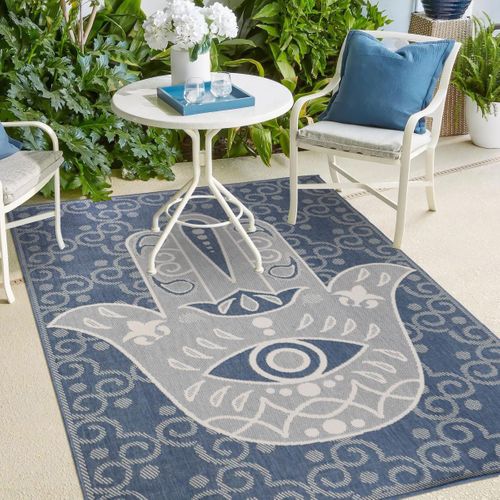 Tapis Extérieur, Kilim Reversible 80x150 Ex1 Blu Bleu Et Beige