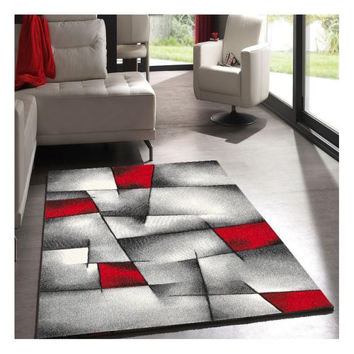 Tapis Bibliothèque 160x160 Tissé Rouge Carré Motif Géométrique Ultima