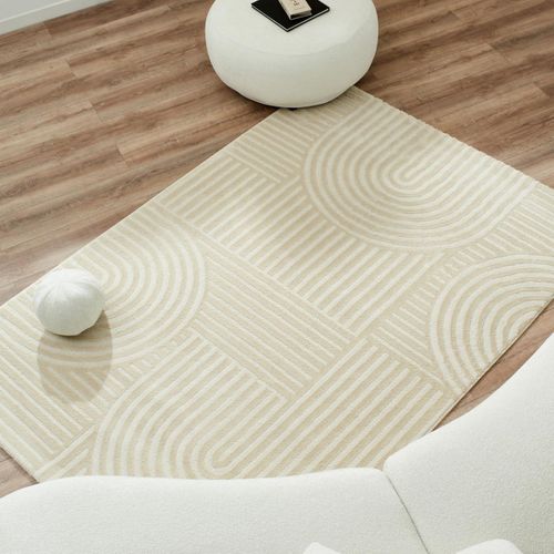 Tapis Grand Salon 200x290 Tissé Crème Rectangle Motif Géométrique Cerabi