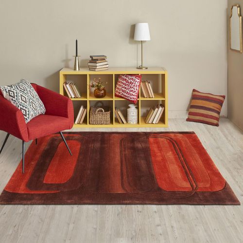 Tapis Salon 120x170 Fait Main En Acrylique Marron Et Orange Motif Simple