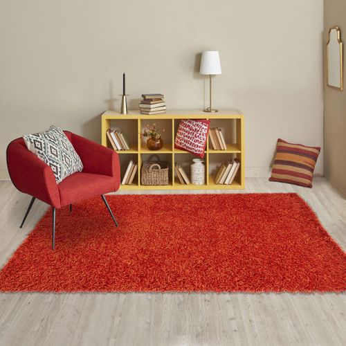 Tapis Shaggy 140x200 Rectangle Fait Main Rouge Et Orange Motif Uni Starod