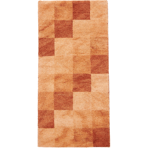 Tapis Shaggy 70x140 Rectangle Fait Main Orange Et Rouge En Laine Motif Damier