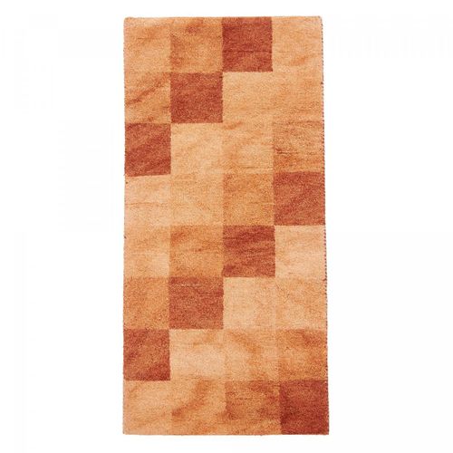 Tapis Shaggy 70x140 Rectangle Fait Main Orange Et Rouge En Laine Motif Damier